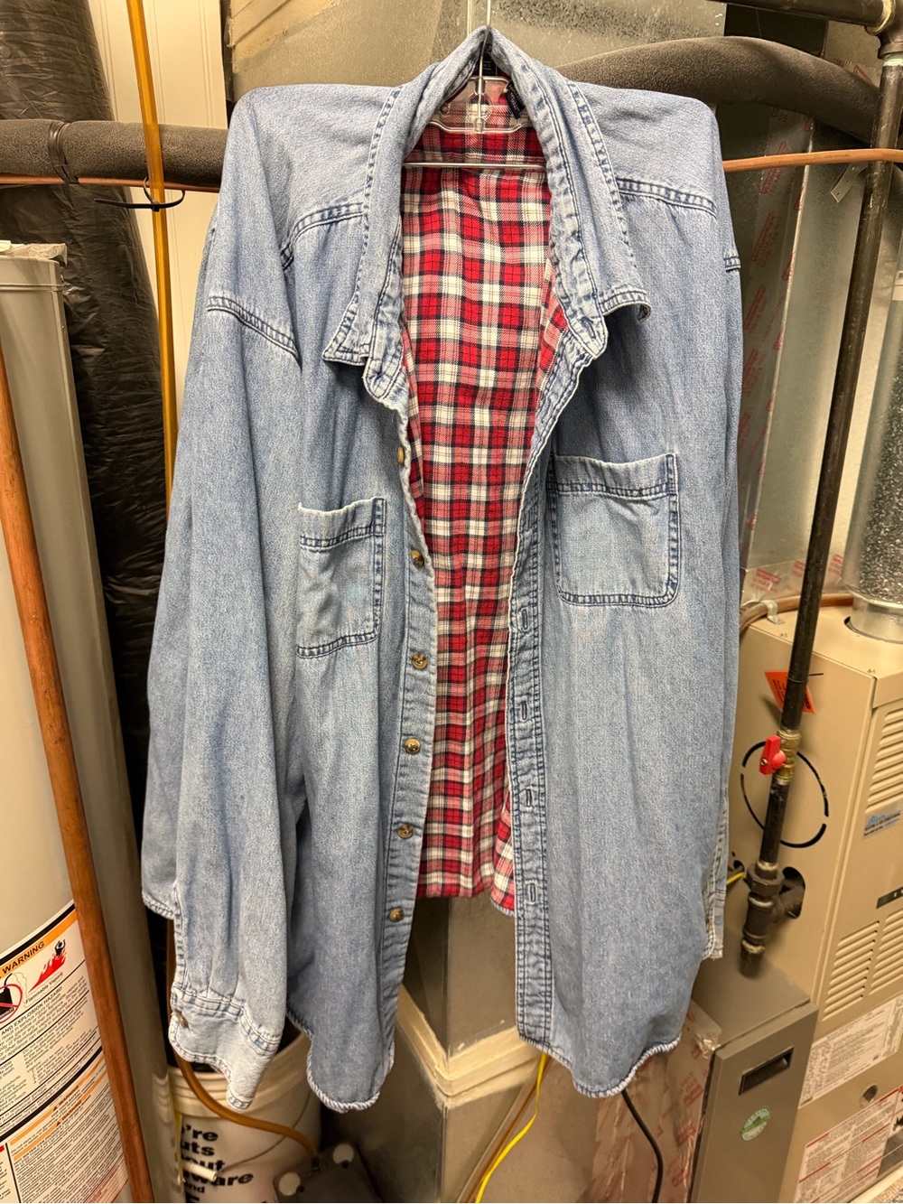 Wranglers Denim Shacket with Red Plaid Lining